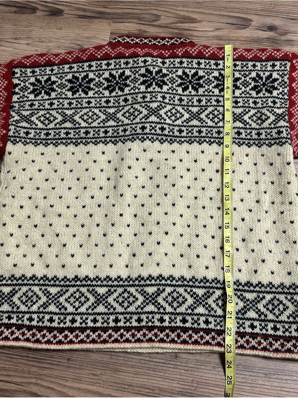 L.L. Bean Red Mock Collar Wool Blend Sweater Fair Isle Pattern Vintage - Picture 6 of 8